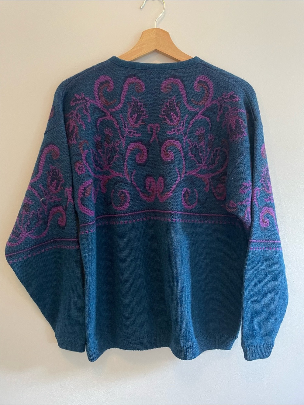 Vintage 100% Wool Made in USA Pendleton Teal & Purple Jacquard Cardigan Sz L - Picture 2 of 7